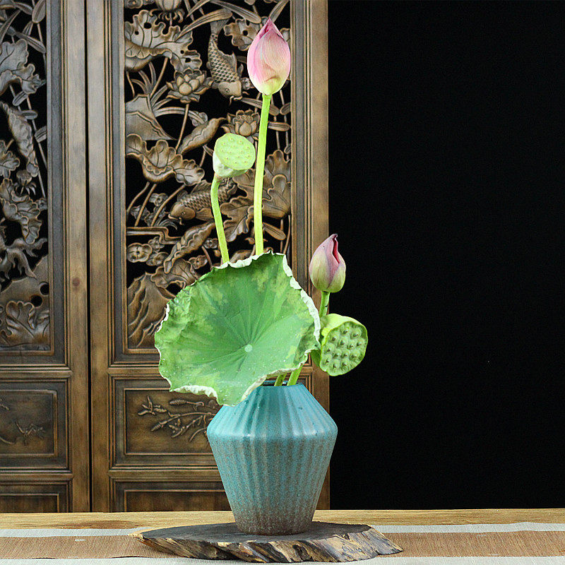 新中式插花瓶孔雀蓝花器摆件玄关装饰水培插花器东方花道花艺瓶插