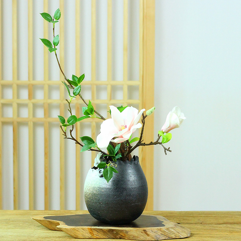 古流轩粗陶手作禅意花瓶摆件中式东方花道插花艺文人茶室客厅装饰