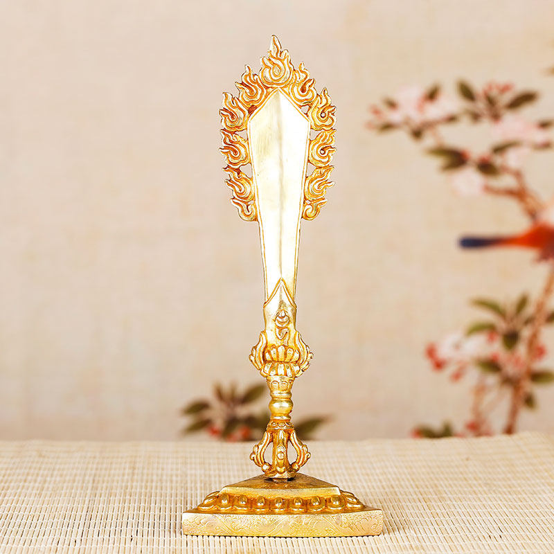 文殊智慧宝剑佛堂摆件尼泊尔密宗家用纯铜金刚杵鎏金鎏银文殊剑