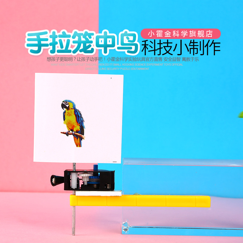 儿童科学实验玩具科技小制作diy手工材料学生视觉暂留手拉笼中鸟