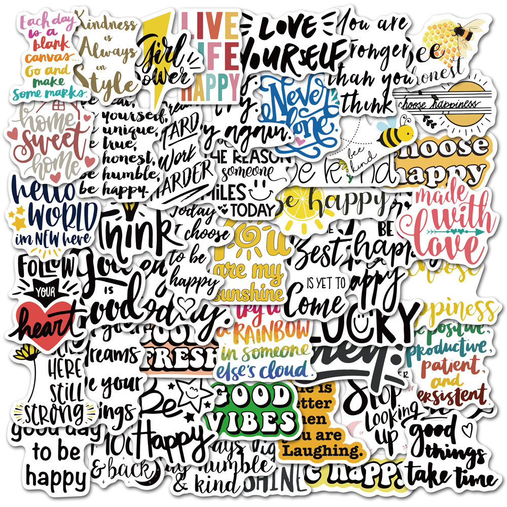 50张励志英文标语涂鸦贴纸diy手账本滑板冰箱手机壳行李箱防水