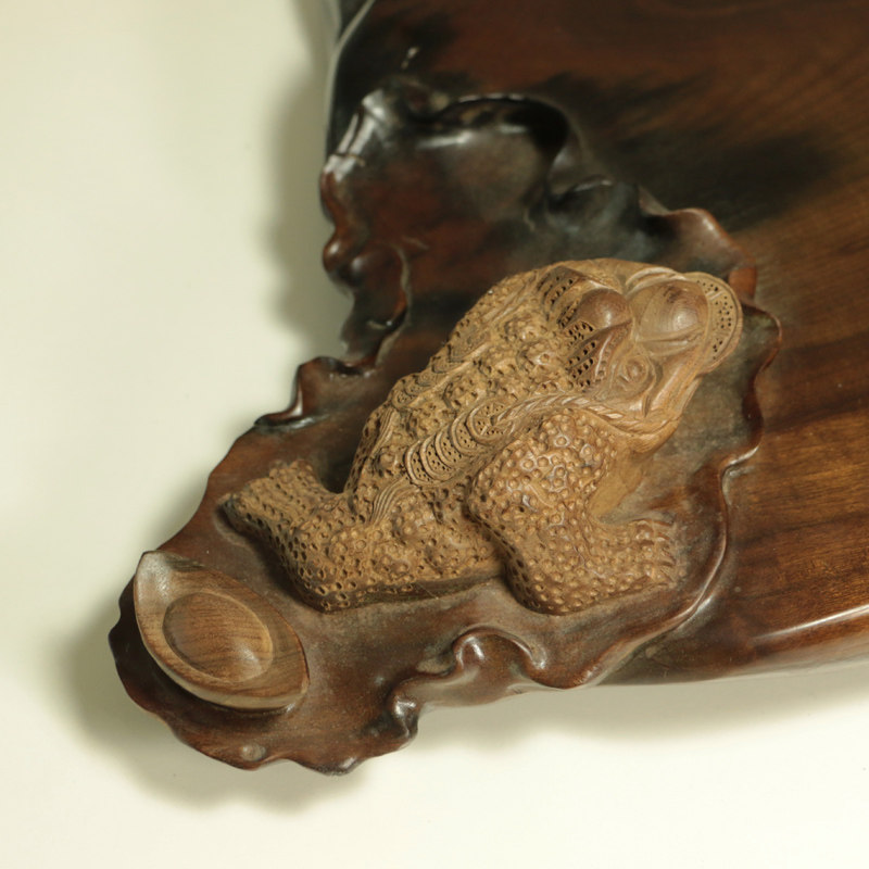 9.9kg 金丝楠乌木金蟾招财茶盘 【润德】md-0080