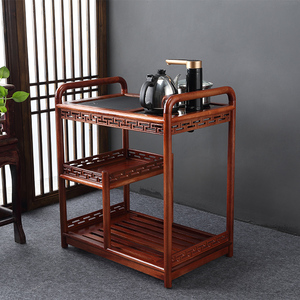 花梨木茶车乌金石头移动实木茶盘