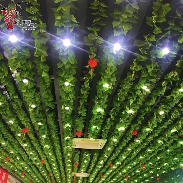 铝格栅墙上墙面花草装饰紫藤花藤假花叶子吊顶美容院藤蔓造景花条