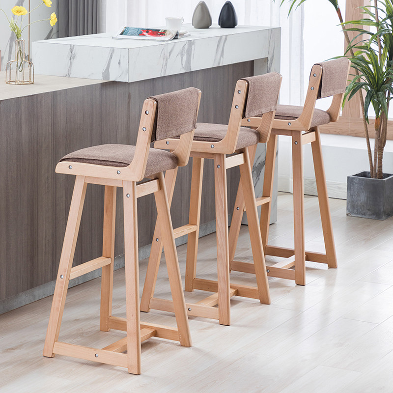 实木吧台椅现代简约靠背吧椅北欧家用休闲高脚凳酒吧收银前台椅子