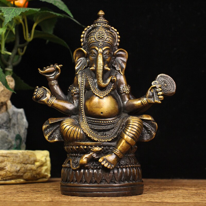 纯铜象鼻财神摆件泰国象神印度红财神护法神像家居店铺泰式装饰品