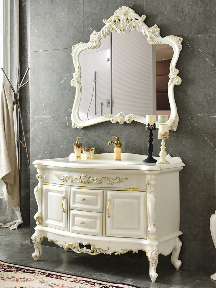 欧式浴室柜组合卫生间玉石卫浴柜轻奢洗脸盆柜洗手盆洗漱台落地式