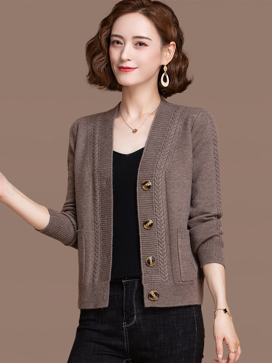 小款针织开衫女士二八月毛衣外套