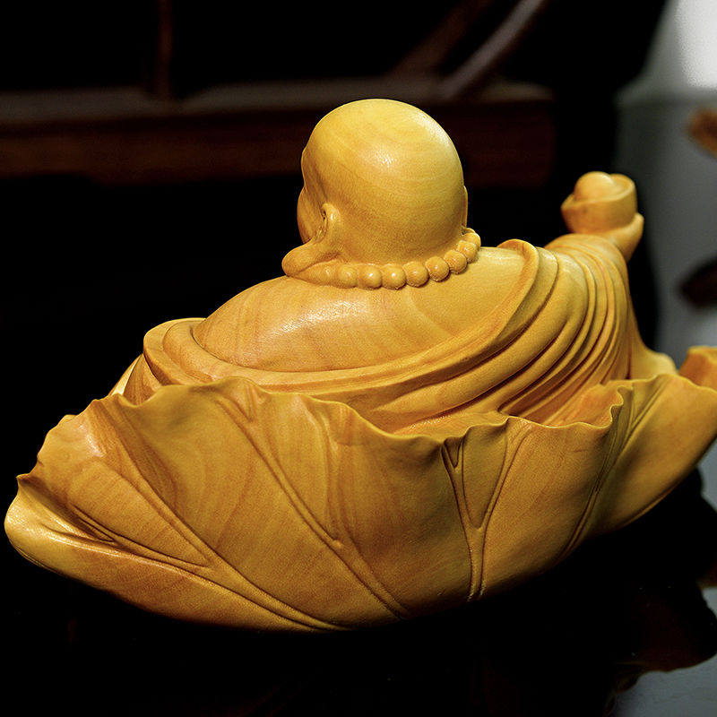 黄杨木雕刻弥勒佛佛像汽车载摆件饰品木头雕刻工艺品卧佛布袋和尚