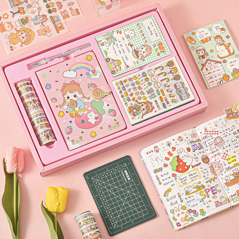 栗子君可爱卡通手账礼盒套装手帐本 网红手账本套装