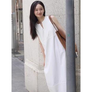 白色衬衫女2024年夏季背心裙复古无袖衬衣宽松艺术气质长款连衣裙