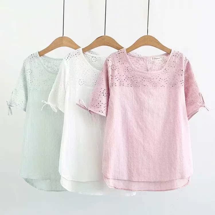 2019夏季中年女装大码T恤200斤胖妈妈装宽松镂空拼接加肥短袖上衣|ruв категории Женская одежда, женской одежды - от Buy2taobao.com для оказания профессиональной услуги покупки агента Taobao