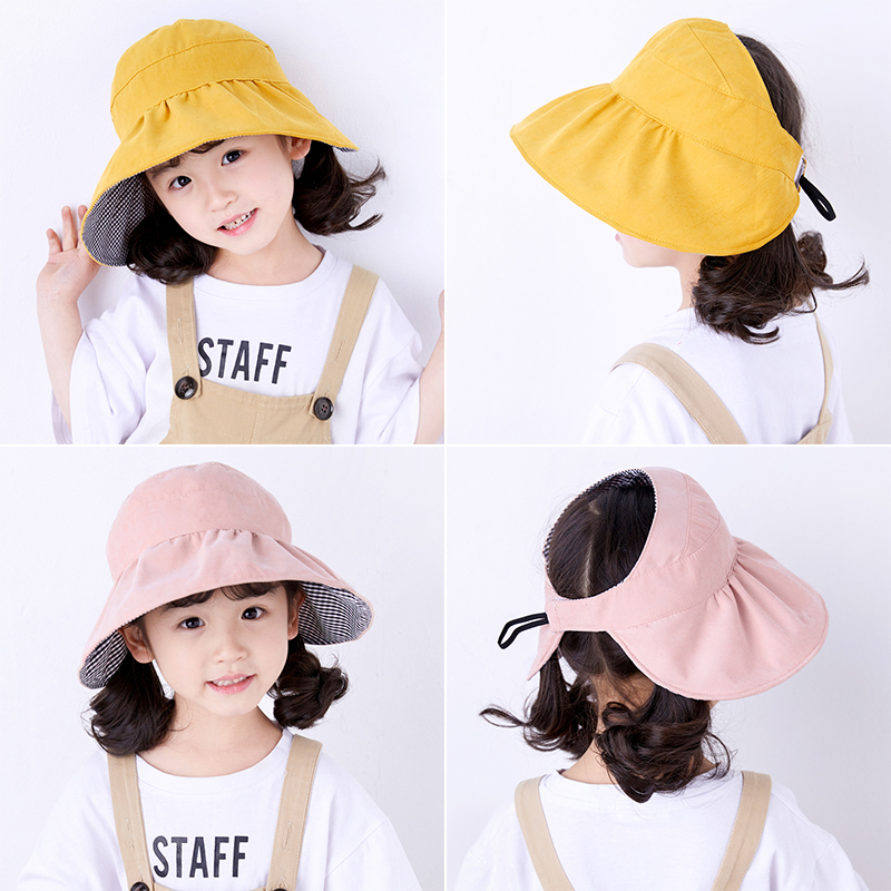 宝宝遮阳帽女童夏季新款时尚大帽檐沙滩空顶帽儿童帽子防晒太阳帽