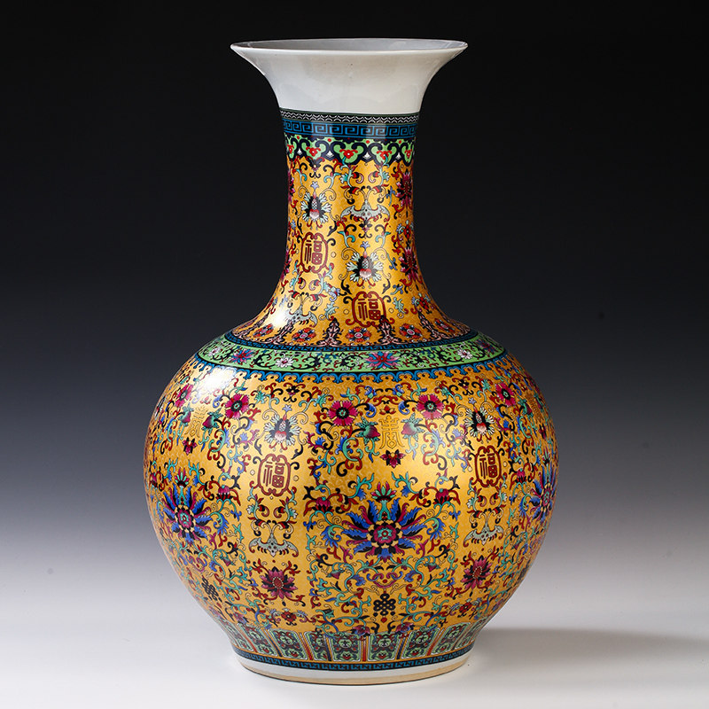 景德镇陶瓷器 欧式珐琅彩落地大花瓶花器插花 客厅电视柜装饰摆件