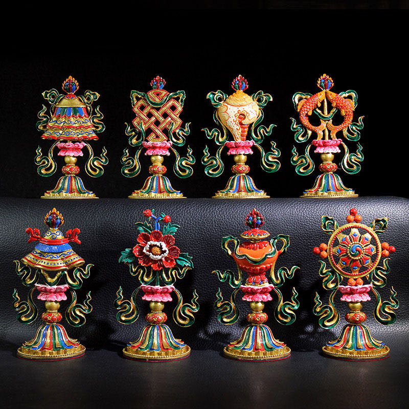 八吉祥摆件铜彩绘精美家用佛前供具供佛用品玄关摆件装饰品