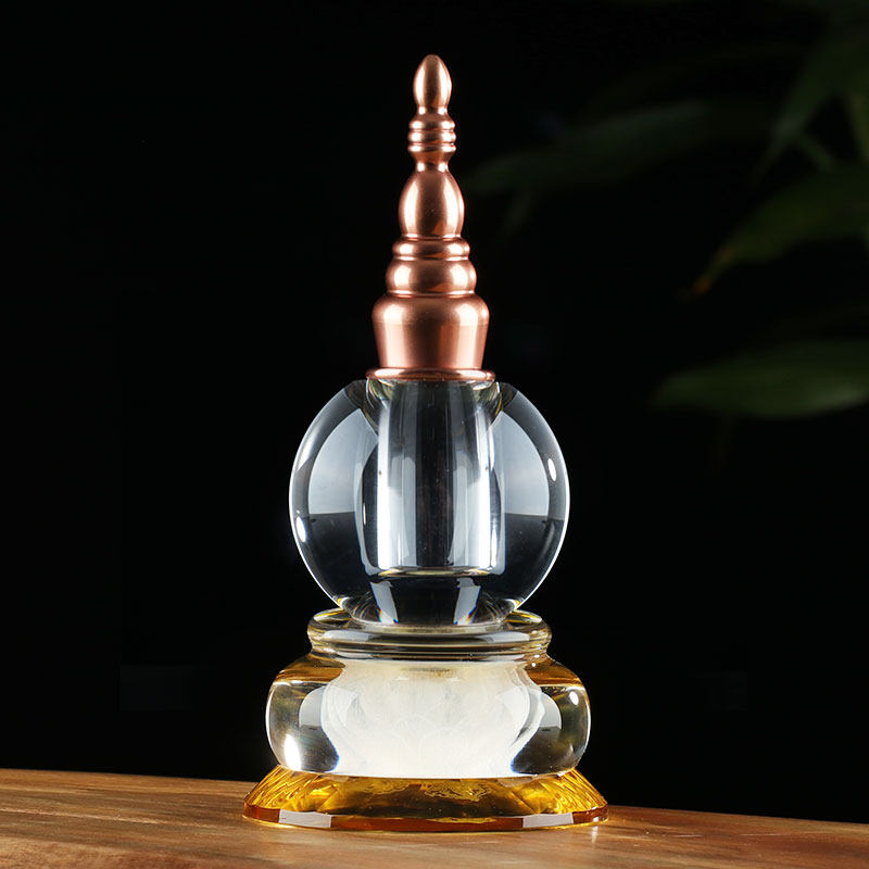 藏式水晶莲花塔佛塔家用佛堂供佛半透明菩提宝塔十字杵摆件