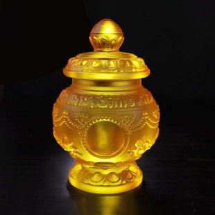 藏式琉璃莲花八吉祥宝瓶供佛家用财神龙王净水瓶玄关民族风摆件