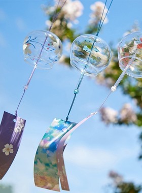 许愿风铃卧室挂饰夏日和风铃樱花玻璃透明悬挂式室外户外庭院风铃