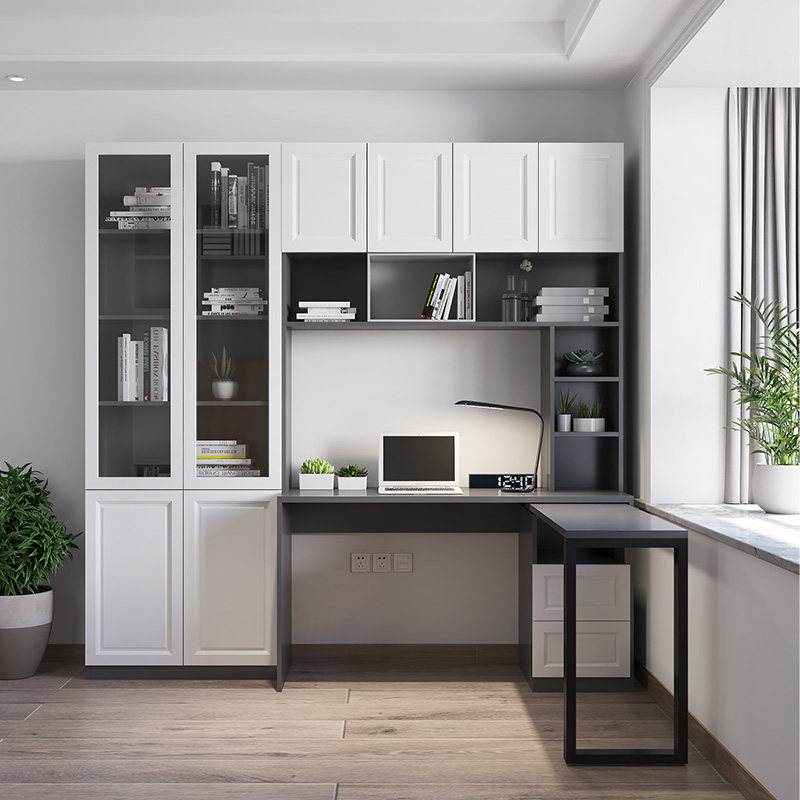 家用书桌书柜一体组合带书架电脑桌家用写字台小户型转角书桌旋转