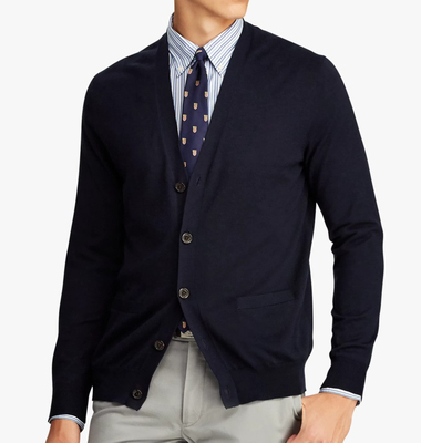 美式复古 RL Slim Fit Pima棉 简约刺绣小马标 修身口袋针织开衫