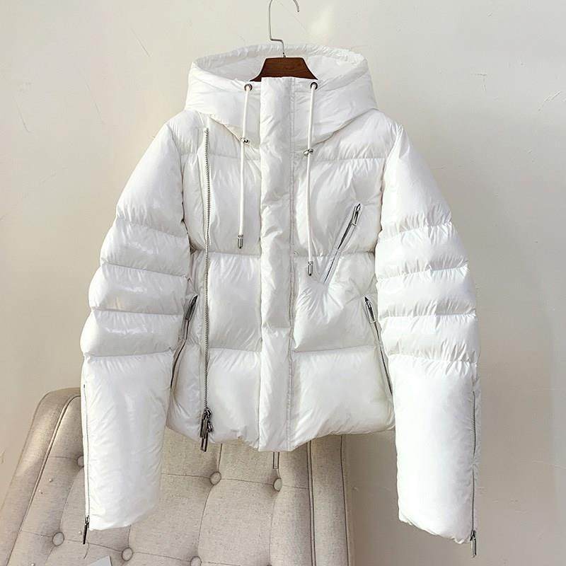 sandromoscoloni2021年冬季女装洋派免洗亮面短款外套白色羽绒服