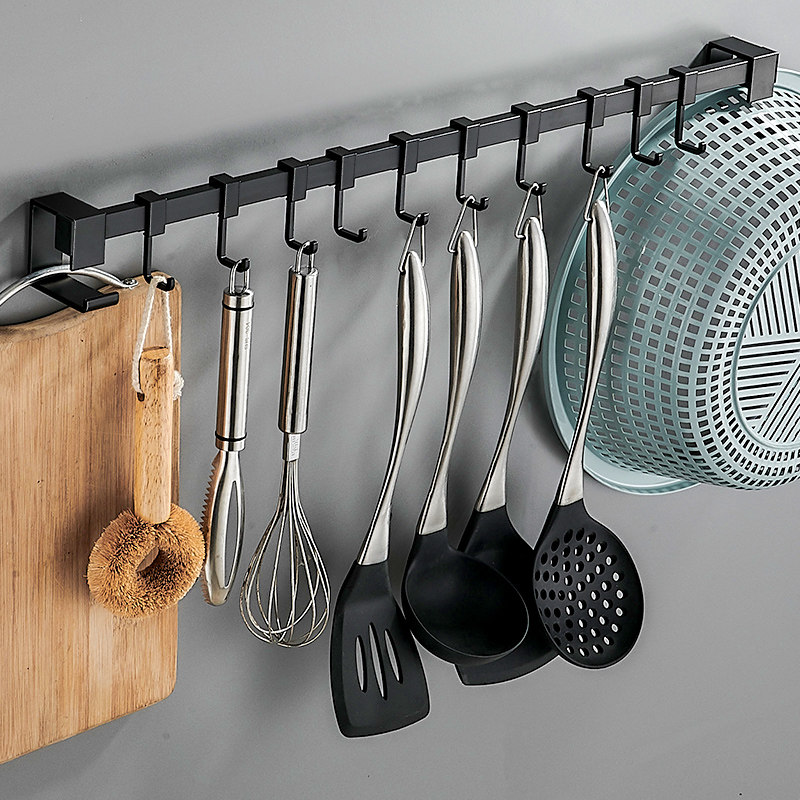 厨房挂钩架免打孔墙壁壁挂墙上挂杆置物架厨具挂架勺子铲子收纳架