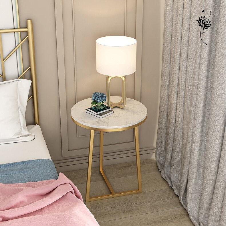 欧式沙发角边几轻奢客厅小圆桌卧室女大理石现代简约床头茶几圆桌