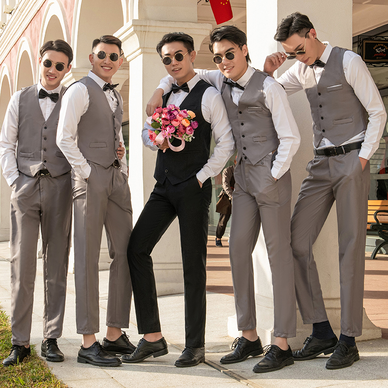 伴郎服兄弟装团服西装套装秋季西式兄弟团衣服礼服衬衫马甲三件套