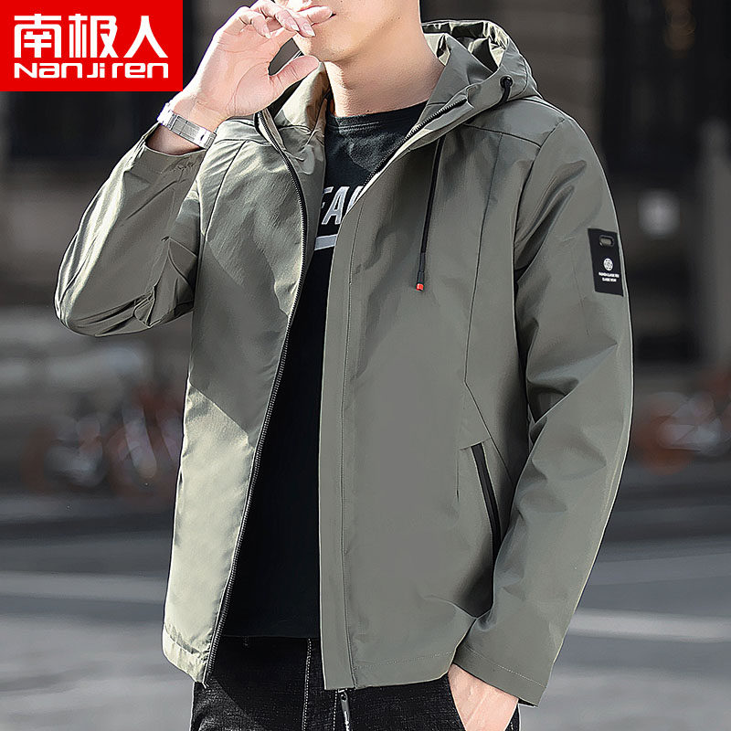 南极人连帽夹克男士2021春季休闲外套韩版潮流上衣男装时尚工装男