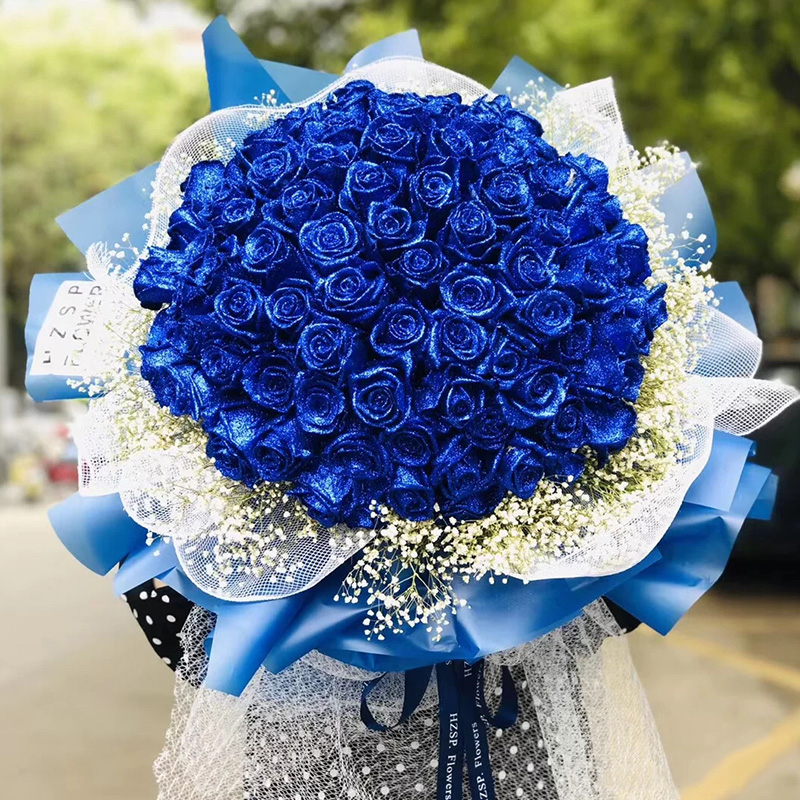 蓝色妖姬 蓝玫瑰花束真花生日鲜花速递广州深圳上海成都同城配送