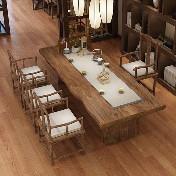 原木茶桌椅组合新中式功夫茶几1米8茶桌禅意大板茶台实木泡茶桌子