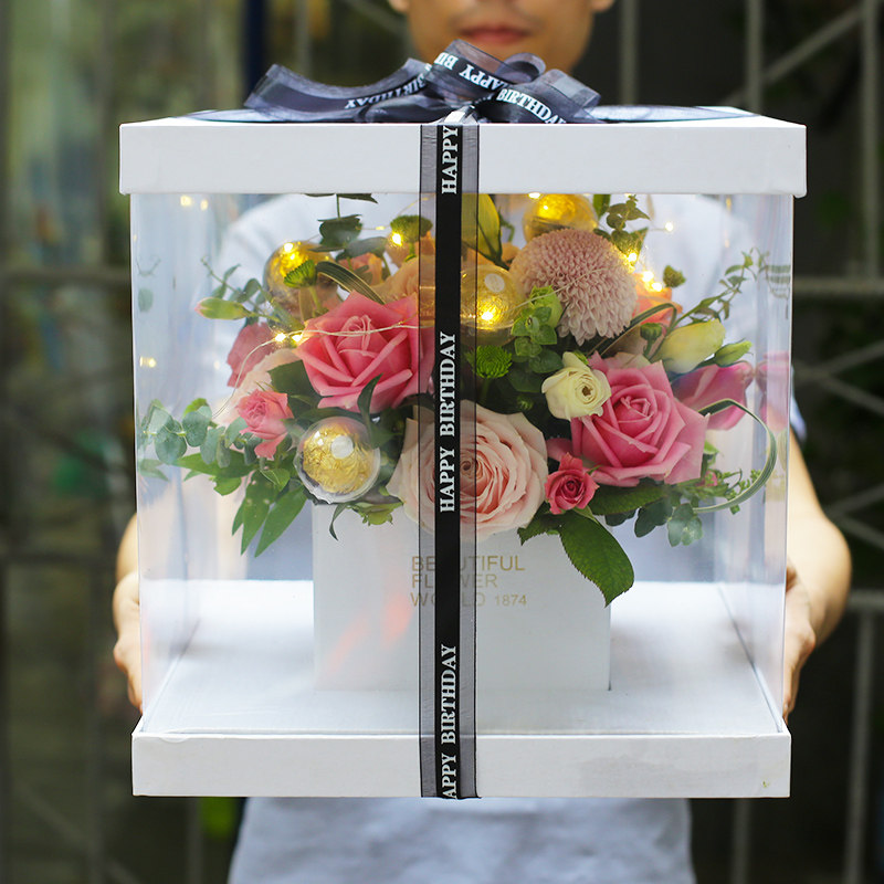 生日_鲜花速递同城配送抱抱桶成都重庆上海广州杭州生日韩式透明礼盒