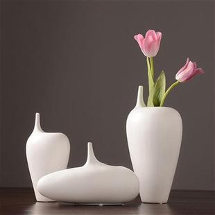 现代简约白色细口陶瓷花瓶摆件干花插花器中式创意客厅家居装饰品