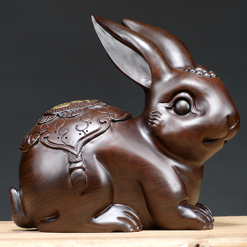 木雕摆件兔子实木雕刻手把件木头十二生肖木兔家居装饰红木工艺品