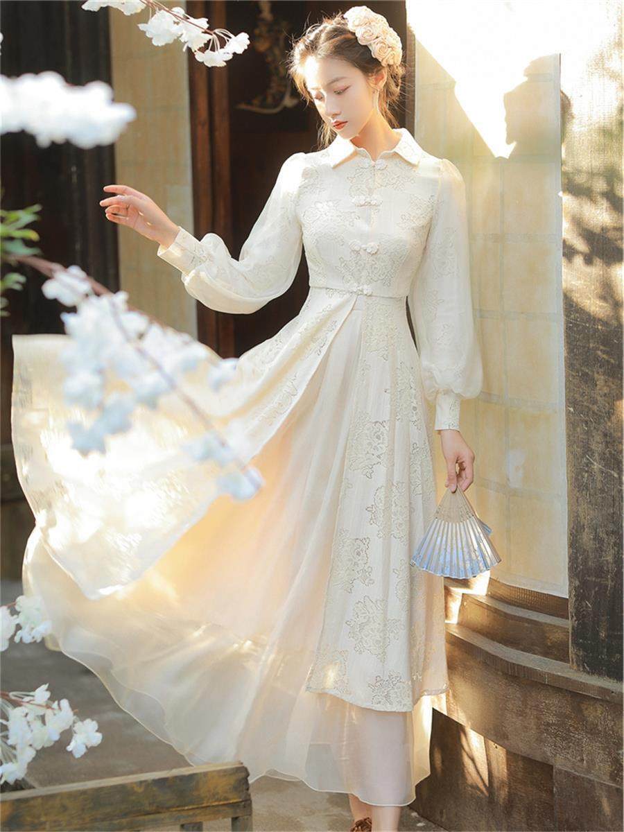 秋季法式复古小洋装民国风女装气质名媛新中式改良旗袍两件套