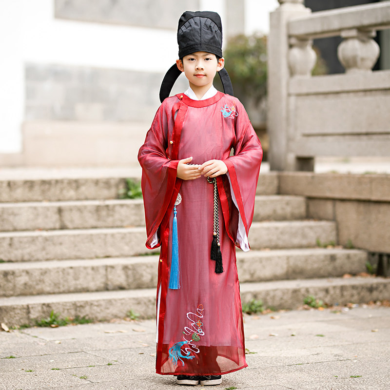 汉服男童仙中国风圆领袍儿童古装少爷服仙气飘逸古风唐装少爷服——悠