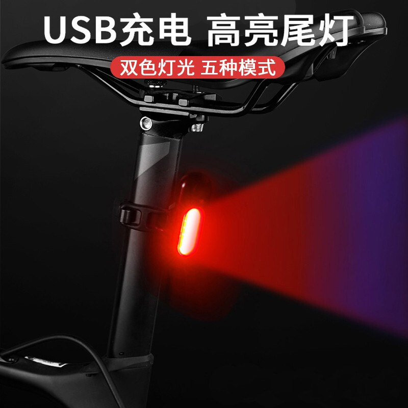 行涉自行车尾灯夜间后警示灯USB充电山地车高亮爆闪光灯新品