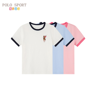 polosport童装男女童短袖T恤2024夏季新品儿童纯棉圆领卡通上衣