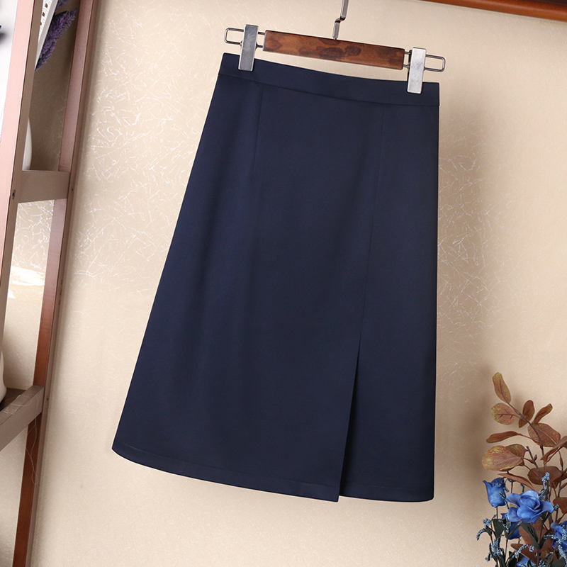 藏青色半身裙女春夏中长款开叉a字裙职业包臀大码裙子高腰工装裙