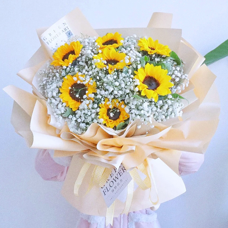 毕业季学生教师节向日葵混搭满天星鲜花花束同城配送广州上海武汉