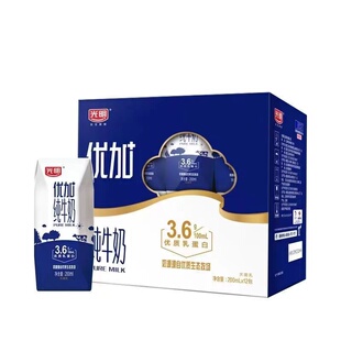 1月光明优加纯牛奶3.6g乳蛋白纯奶200ml*12盒整箱