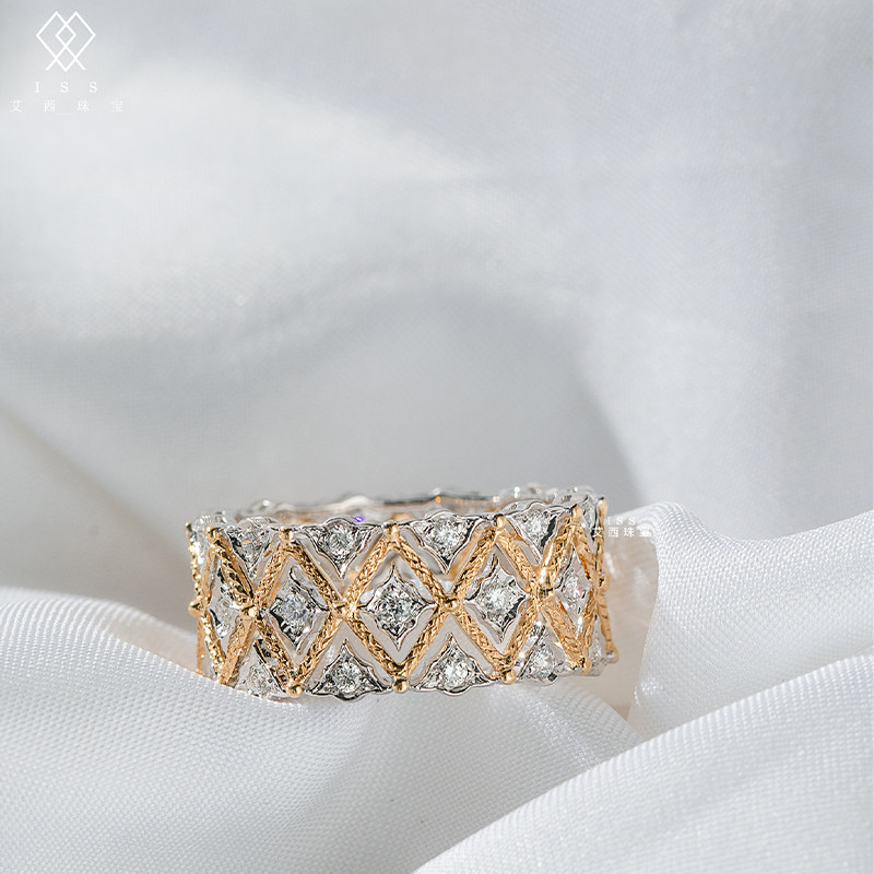 艾西珠宝菱形钻石戒指女意大利工艺轻奢小众设计高级感18k金指环