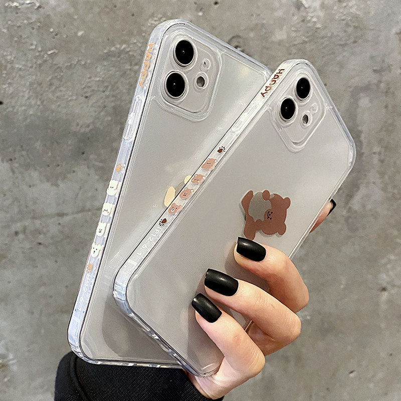 侧边卡通小熊适用iphone11手机壳苹果12透明硅胶12promax软壳x/xs/xr