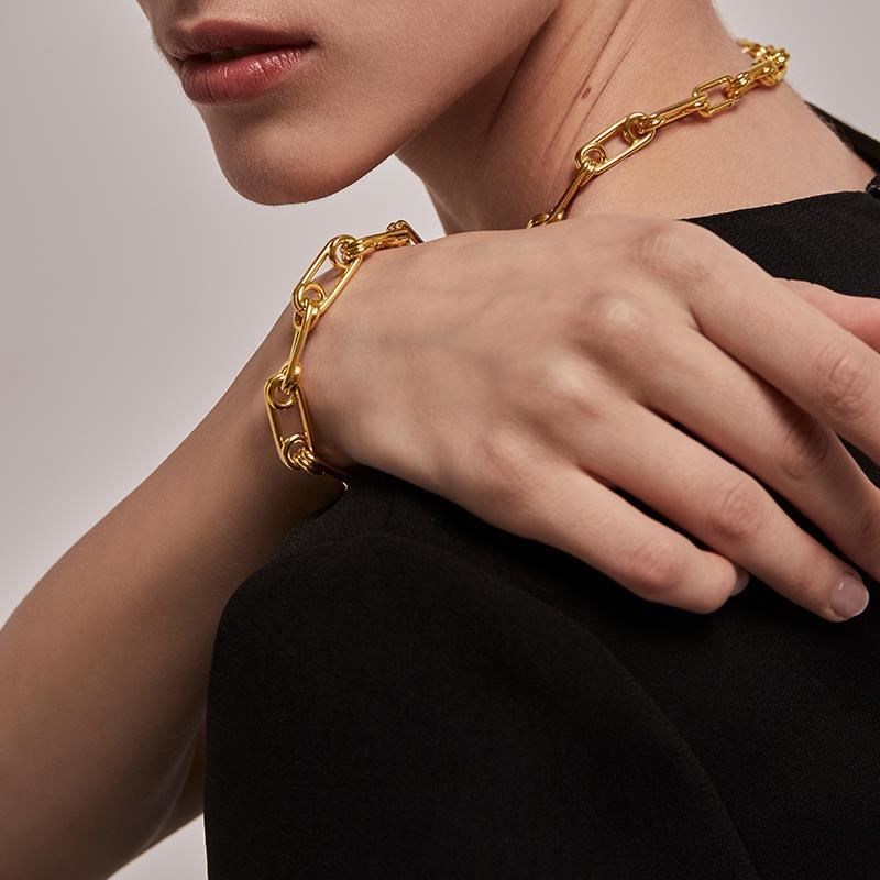 曲别针手链设计师简约镀金别针手链张碧晨于文文同款回形针小众