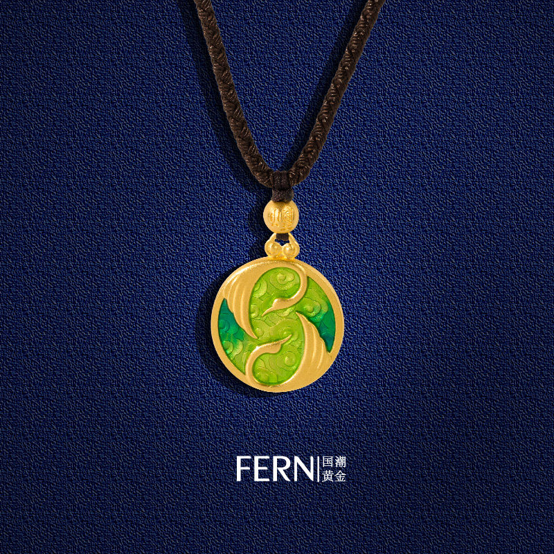 fern丝路秘境双鹤齐鸣足金男款吊坠国潮黄金元素风