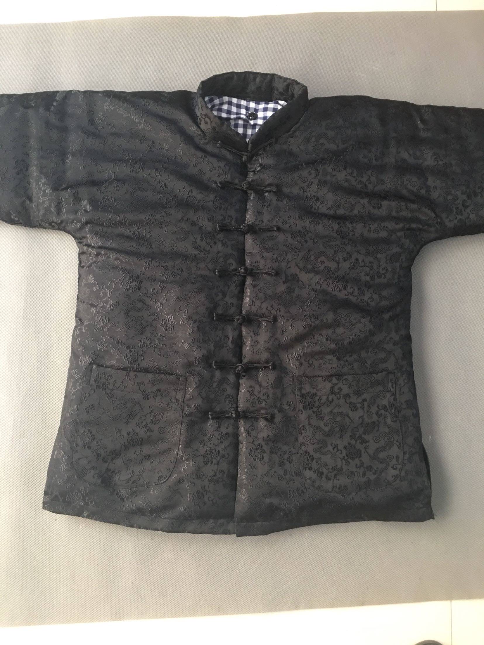 老人生日唐装棉衣中式棉花袄黑色老式连袖盘扣汉民族龙纹绸缎棉服