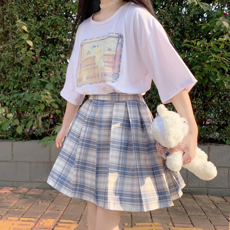 半身裙a字jk格子显瘦仙女超仙森系学生小个仙气高腰裙子2020年夏 - 照