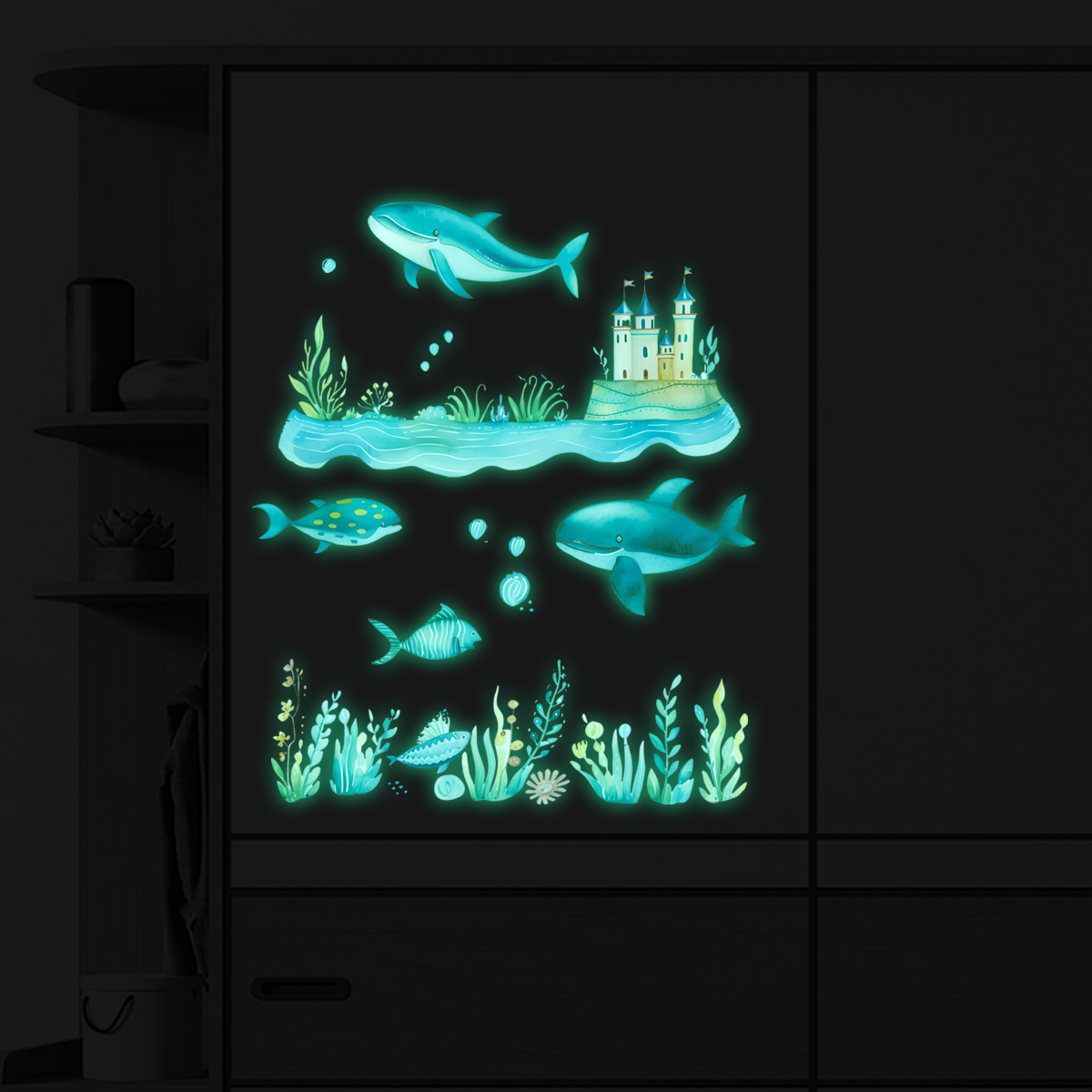 荧光卡通海底世界墙贴画装饰儿童房间布置卧室背景墙客厅夜光贴画
