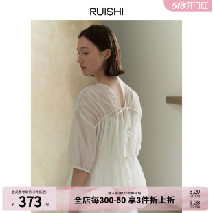 RUISHI芮时 泡泡袖两穿领型空气感a字抽褶系带上衣短袖衬衫女夏季