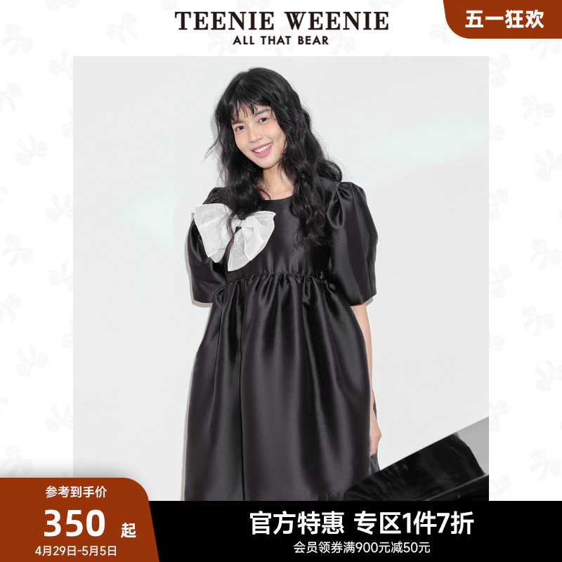 TeenieWeenie小熊奥莱夏季高腰蝴蝶结蓬蓬裙甜酷小黑裙连衣裙